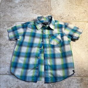 3T Hurley Blue and Green Plaid Button Down Shirt. Used one day. Like new